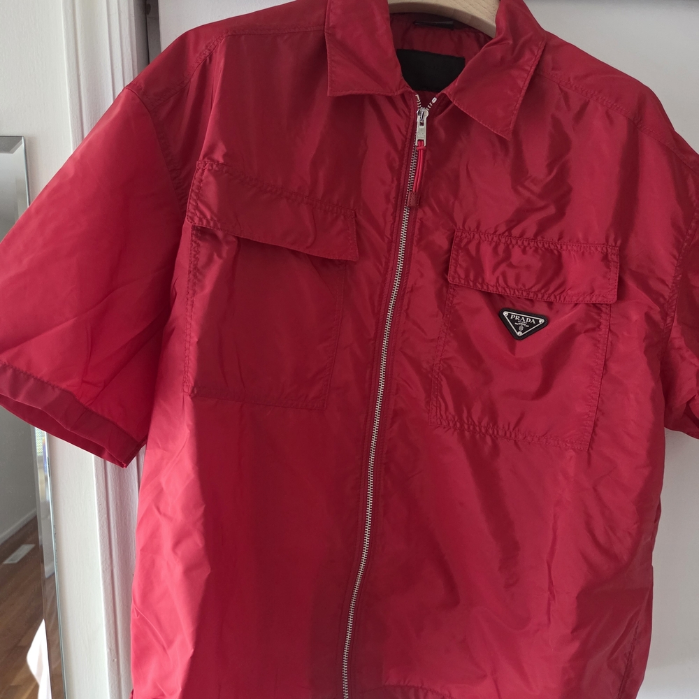 Prada Red Lightweight Shirt Jacket with Collared Neckline